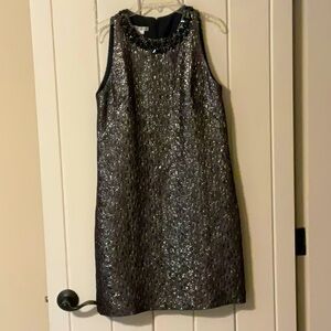 Maggie London metallic dress with beaded neckline. size 4